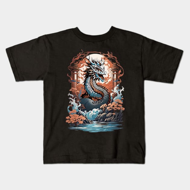 Watatsumi the japanese dragon Kids T-Shirt by BrisaArtPrints